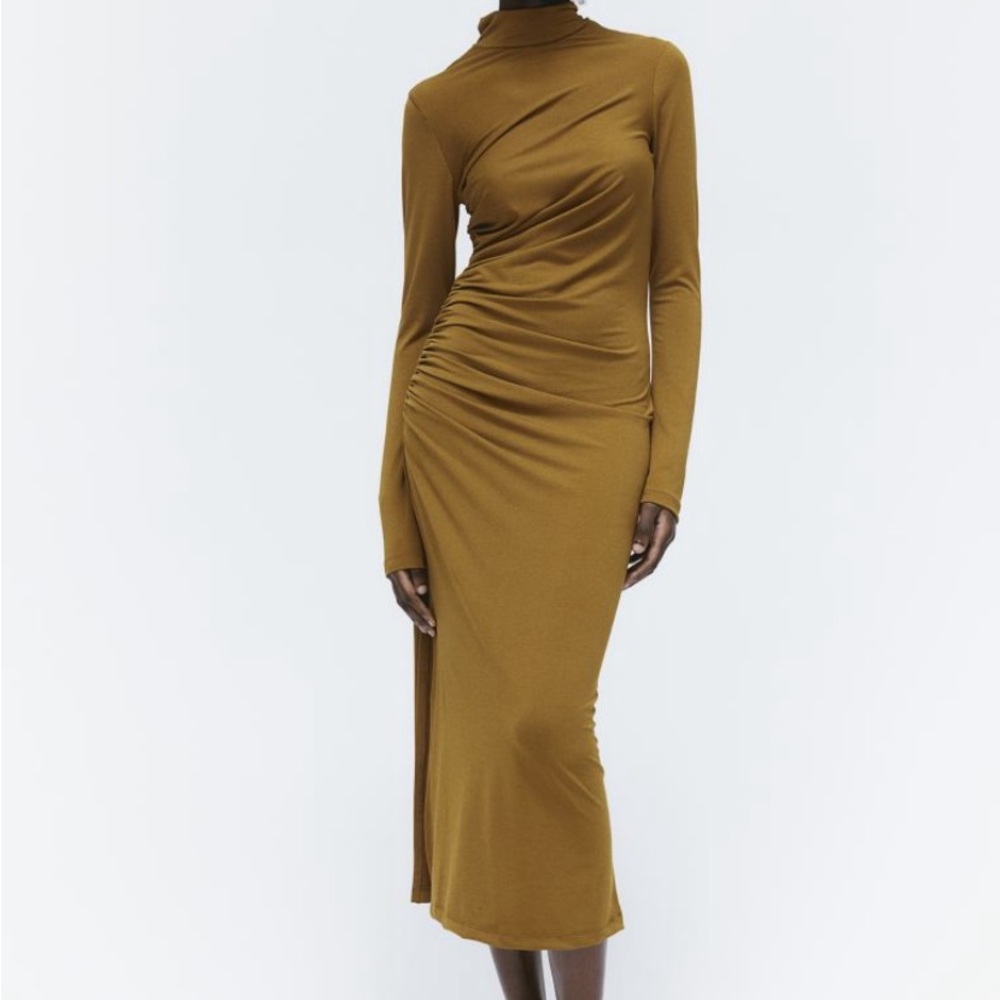 Gathered mock turtleneck dress